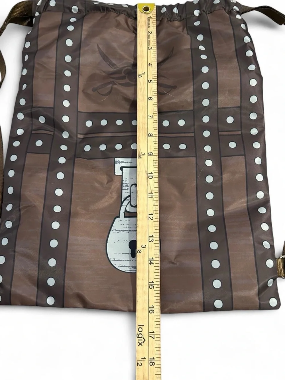 Brown Drawstring Backpack with Lock Graphic